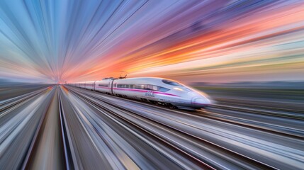 A high-speed train, a white high-speed rail running at its full fictional design