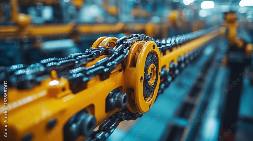 Poster automated material handling system with yellow components in manufacturing plant