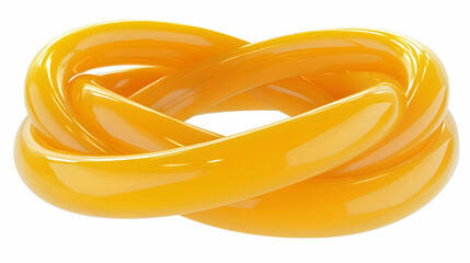 Abstract Glossy Yellow Twisted Knot Shape on White Background in Three Dimensional Rendering