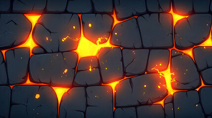 Abstract Hot Lava Stone Background Texture with Crackling Orange Light and Dark Stone Rock Elements