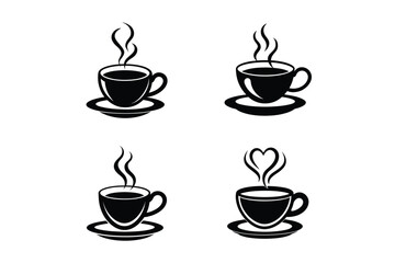set of tea cup vector silhouette