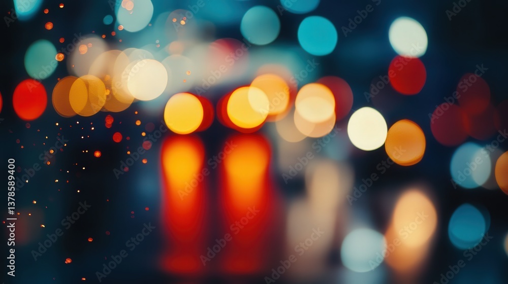 Poster light trails and glowing bokeh meld into a dark, mysterious backdrop, creating a surreal, analog-ins