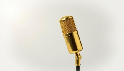 Close-up of a gold microphone on white background, microphone, boom bap