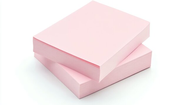 Overhead detailed view of blank sticky reminder notes on plain white background