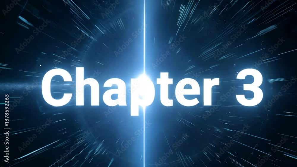 Poster the word chapter 3 is shown in a blue and white font. the font is bold and the word is large