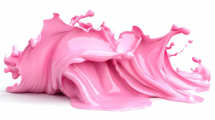Abstract Pink Liquid Splash with Swirls and Glossy Surface Isolated on White Background Showing Motion and Dynamic Flow Creates Decorative Style