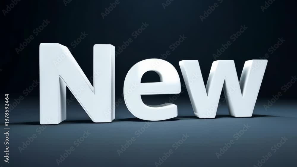 Poster the word new is written in white letters on a black background. the letters are outlined in silver a