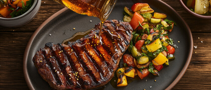 AI generator image of Grilled pork spare ribs, Grilled pork spare ribs with hot honey chili marinade, Barbecue pork spare ribs with hot honey chili marinade