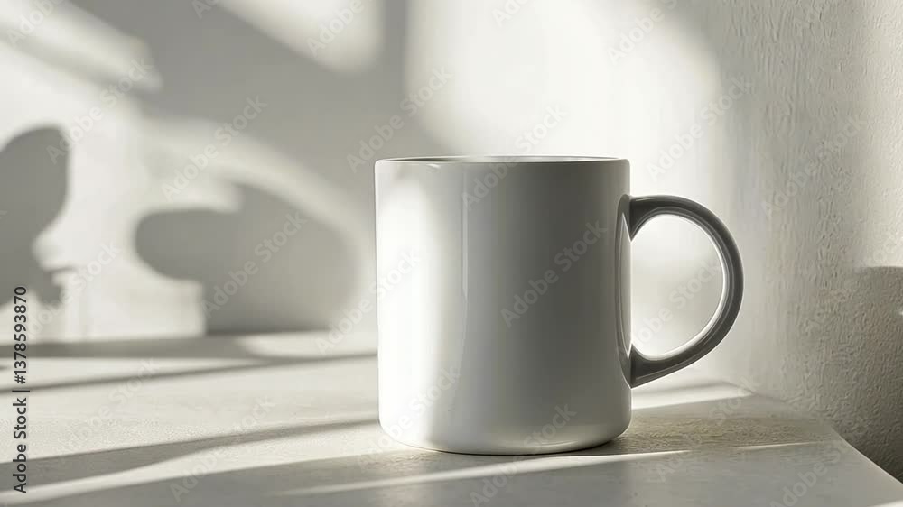 Poster minimalist mug on a simple table with soft shadows and morning light creating a cozy atmosphere for 