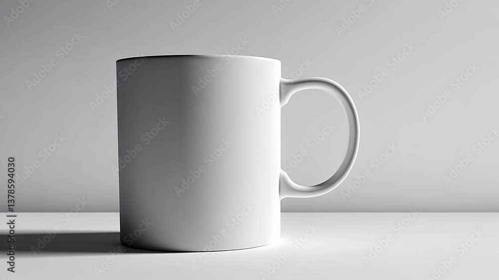 Poster minimalistic white coffee mug on clean surface with soft shadow and neutral background perfect for b