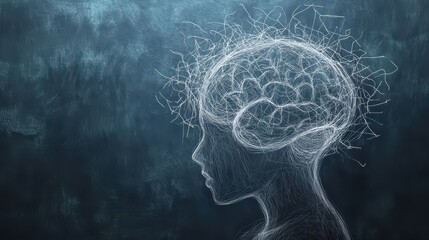 Silhouette of human profile with neural connections illustrates brain activity and mental processes in a digital concept art.