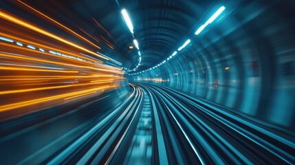 Fototapeta premium Dynamic motion blur in a futuristic underground train tunnel