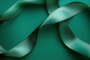 Elegant green ribbons gracefully intertwine against a rich emerald background, creating a sense of fluid movement and luxury.
