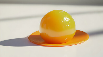 Abstract Still Life of a Yellow and Orange Sphere on a White Surface with Soft Lighting and Shadow Minimalist Geometric Design
