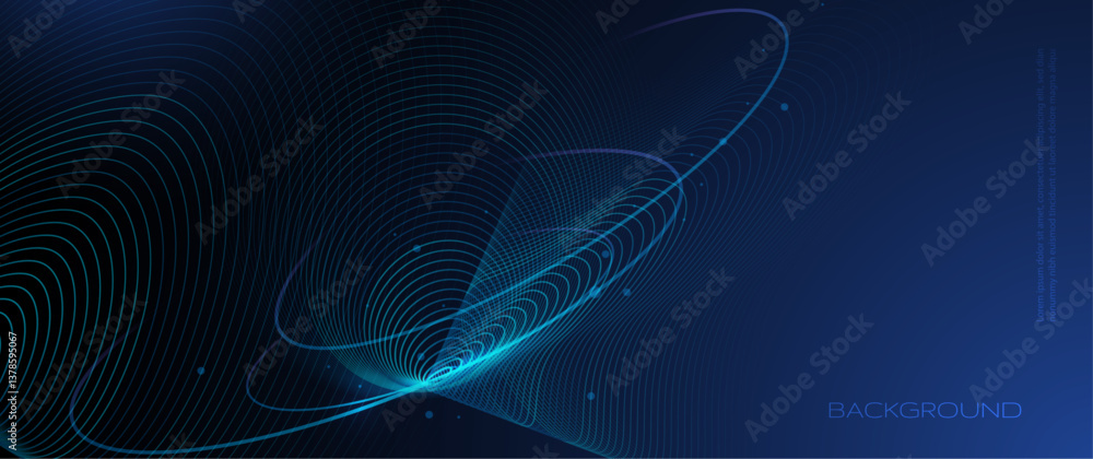 Poster Vector abstract dynamic geometric shape, wave flow line, light effect and texture on blue gradient color for wallpaper, template banner. Illustration modern graphic design for futuristic background