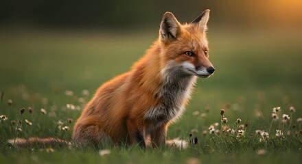 Fototapeta premium Fox in Meadow at Sunset