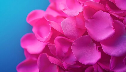 Fototapeta premium Vibrant pink flower petals create a stunning, close-up visual against a soft blue background.