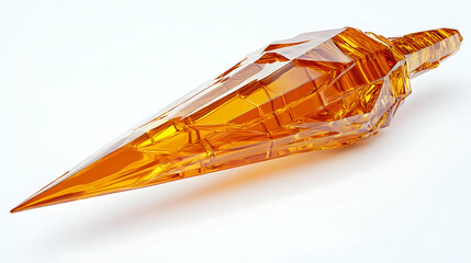 Abstract Transparent Geometric Crystal Object in Amber Tones Isolated on White Background with Faceted Design and Modern Art Aesthetic