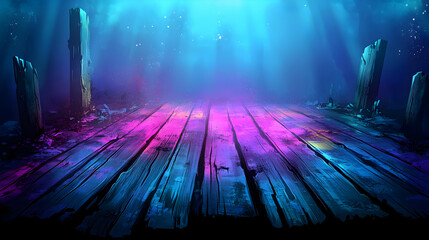 Abstract Wooden Planks Texture with Light Effects on Background with Blue Purple Hues Creates an Atmospheric and Evocative Scene