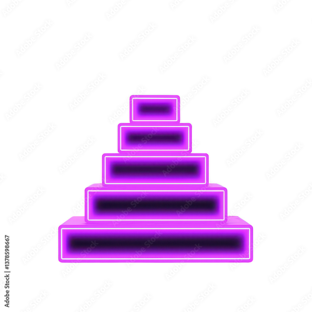 Poster a glowing purple pyramid composed of stacked rectangular blocks creates futuristic and vibrant visua