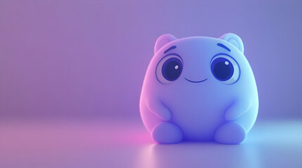 Adorable Blue Pixelated Character with Big Eyes on White Surface with Gradient Lighting Rendered in Three Dimensions