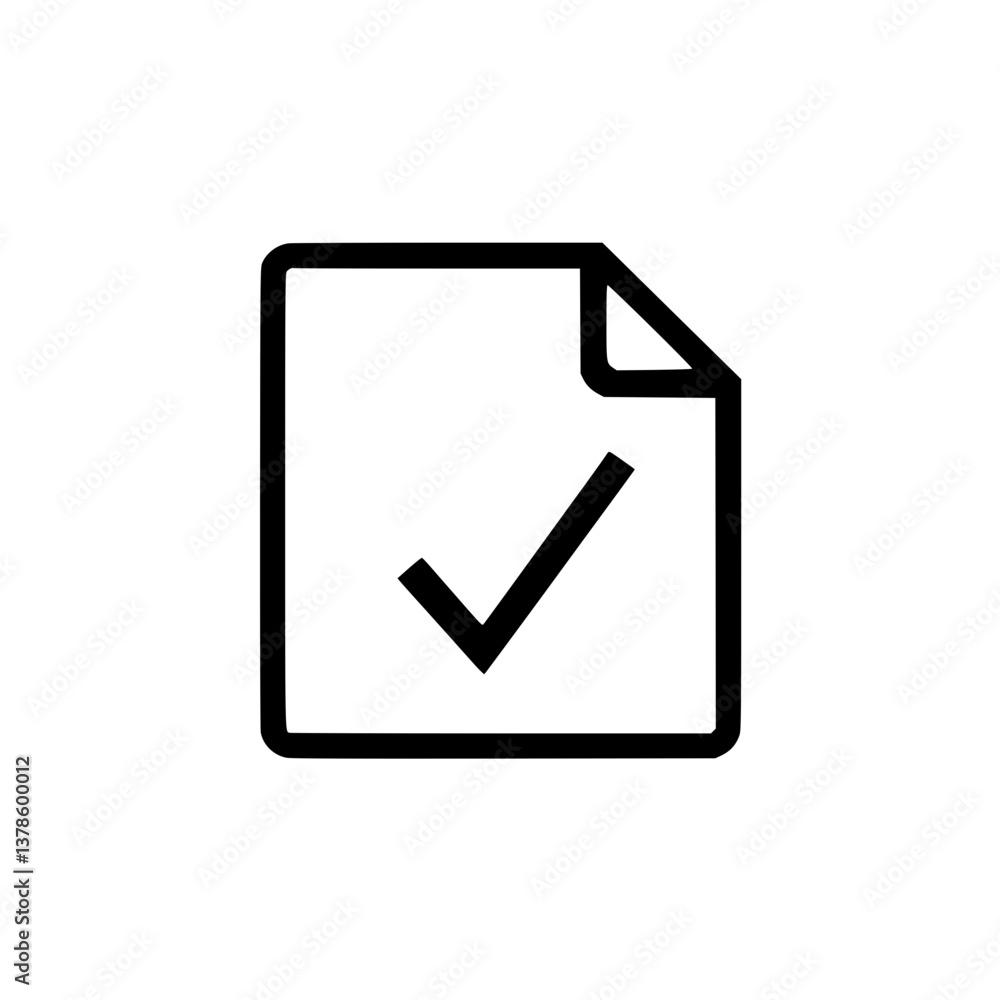 Poster document approved: symbol of a sheet of paper with a checkmark indicating completion verification or