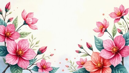 Soft, watercolor-style floral design Continuous, painterly blossoms , illustration, design, paint