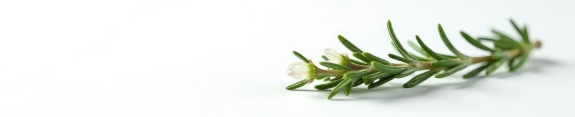 Fototapeta premium Sprig of rosemary with delicate flowers on white, rosemary, plant