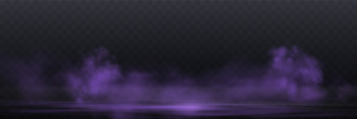 Realistic purple smoke or haze, overlay effect on a transparent background. Hot fire and flame, magic fog, vapor on floor. Abstract vector illustration © Elena