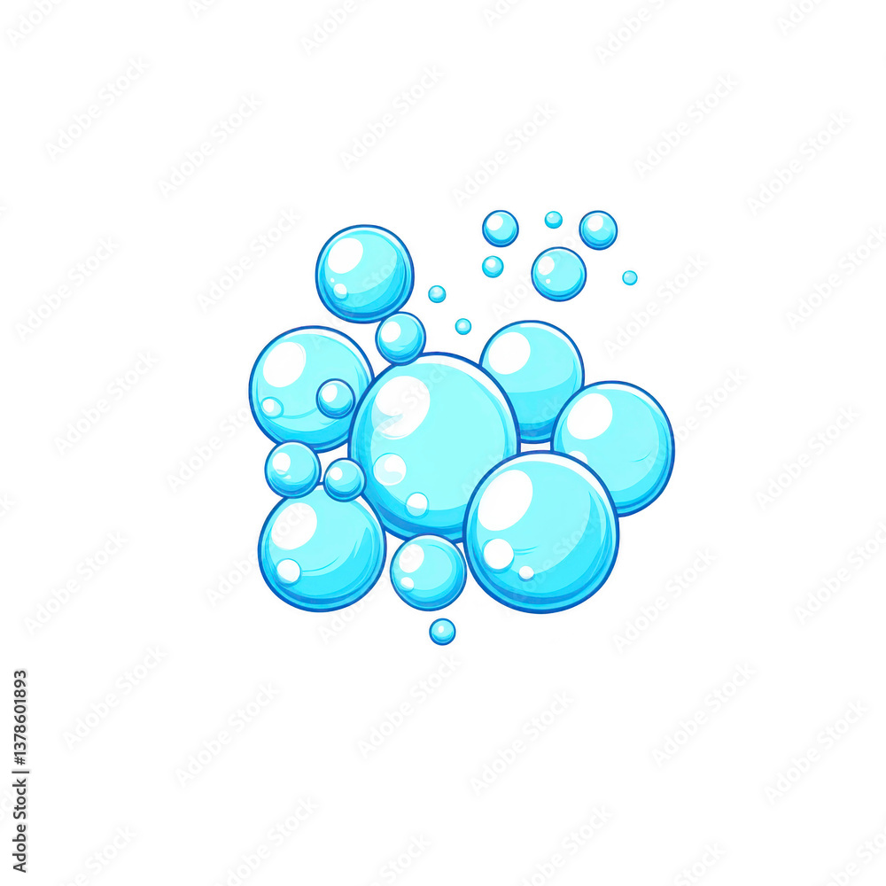 Poster a cluster of shiny blue bubbles floats against transparent background, creating playful and whimsica