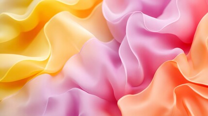 Obraz premium A soft, flowing fabric in pastel hues of yellow, pink, and orange, creating a delicate and textured appearance.