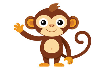 Obraz premium Cute Smiling Monkey Cartoon Character, Happy Primate Waving with Tail on White