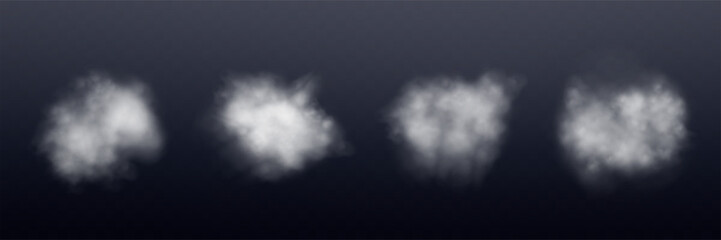Realistic white smokes or haze on a transparent background. Magic fog, vapor. Vector illustration