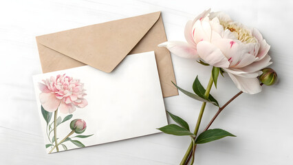 pink peony with blank card mockup