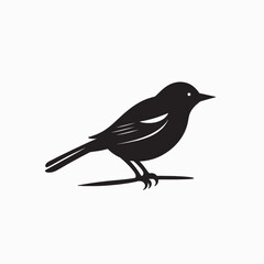 Fototapeta premium Black bird silhouette on a branch with berries, a vector illustration of nature and wildlife