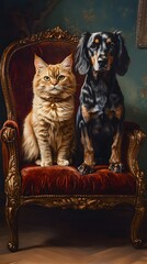 Fototapeta premium The Aristocratic Cat and the Noble Hound oil painting