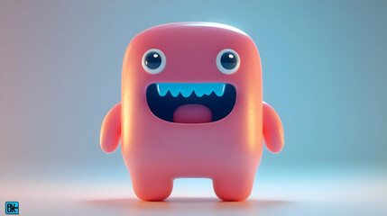 Adorable Pink Monster Toy Character on White Background with Studio Lighting and Playful Design Features
