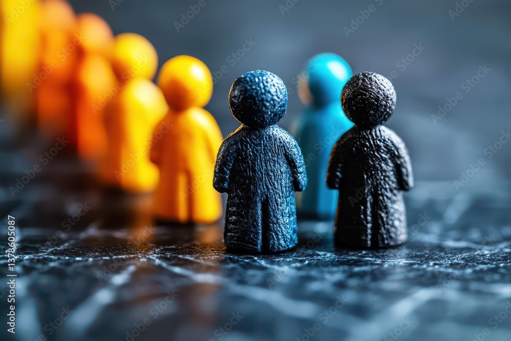 Poster colorful game pieces standing in a row showcasing teamwork, collaboration, and unity on a dark textu