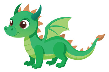 Fototapeta premium Friendly Green Dragon Cartoon with Wings and Horns Isolated