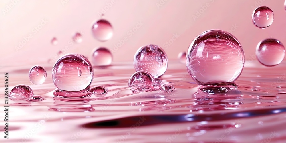 Poster 3d rendering of pink transparent liquid bubble background, 3d rendering bubble abstract background, 