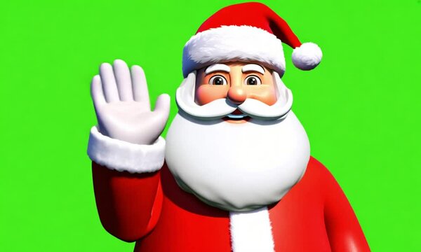 happy santa claus waving his hand on a green screen background