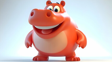 Animated Orange Hippo Character Standing Cheerful on White Background in 3D Render with Playful and Friendly Expression