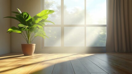 Fototapeta premium Modern Home Design: Natural Light and Greenery in a Serene Living Space for Comfort and Relaxation