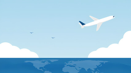 A white airplane flying over the ocean