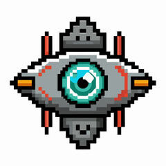Obraz premium Retro Pixel Art Futuristic Robotic Eye Icon with Geometric Design