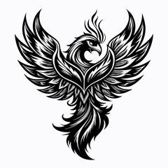 Fototapeta premium Intricate Black and White Phoenix Tattoo Design with Majestic Feathers