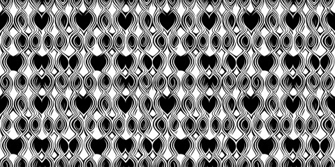 Seamless abstract heart pattern design in black and white for creative backgrounds. 1980 Pattern
