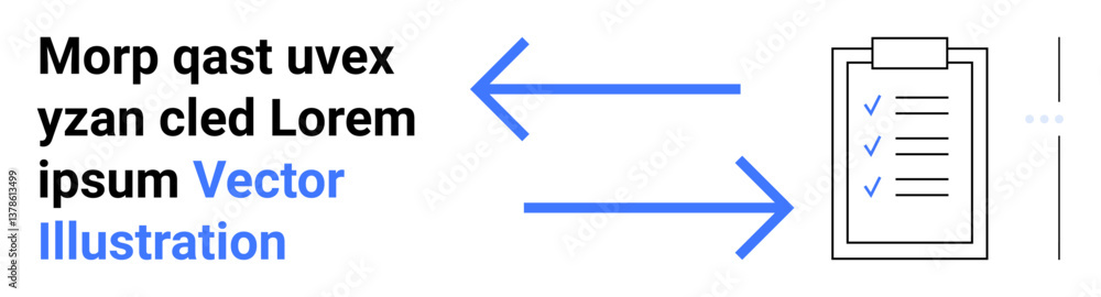 Poster arrows indicating data transfer between text and clipboard including checklist marks. ideal for data