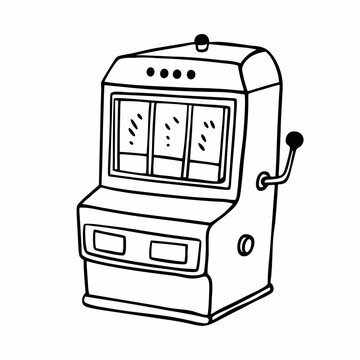 recommend clip art: Retro Slot Machine Illustration in Black and White Line Art Style