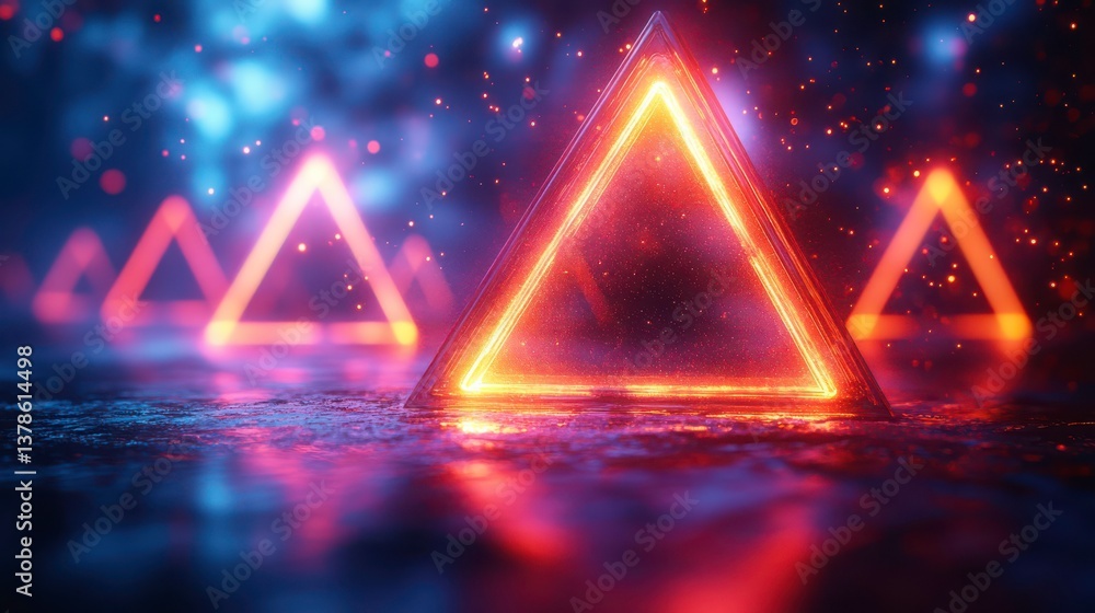 Aufkleber illuminated geometric abstract of floating triangle with vibrant reflections